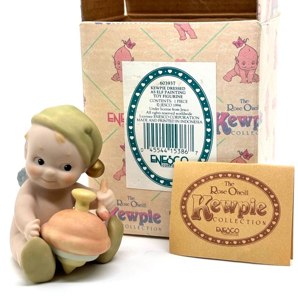 VTG 1994 Enesco, Rose O'Neill Porcelain Kewpie Doll Dressed as Elf Figure w/Box